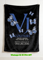 Versace Jeans Couture Black Blue Butterfly V Logo Limited Edition Printed Flannel Throw Blanket IMG_1256
